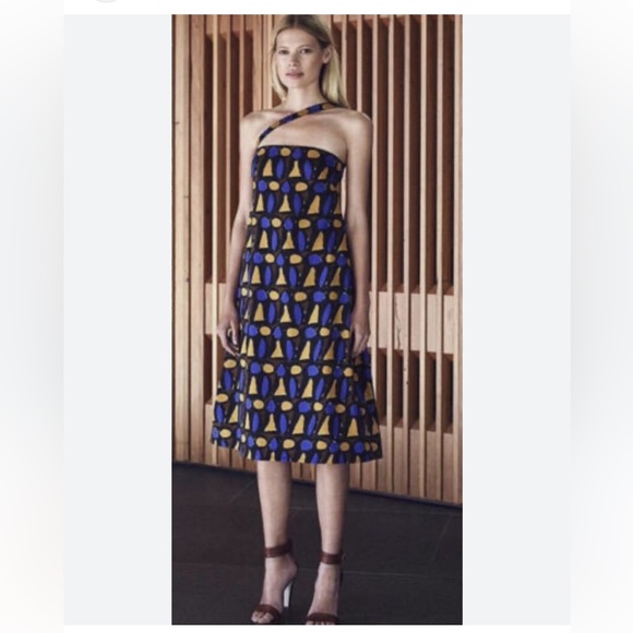 Scanlan Theodore | Dresses | Scanlan Theodore Congo Blue Mustard Ran Brown  Abstract Dress Cotton Size 8 | Poshmark